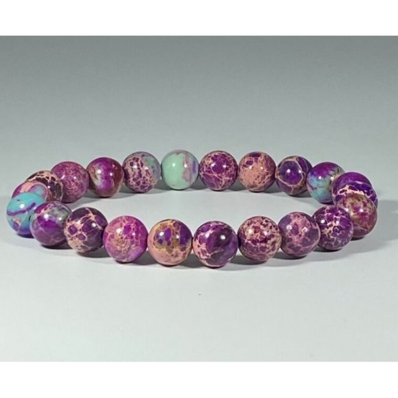 Handcrafted Grade AAA 10mm Purple Imperial Sea Sediment Jasper Stretch Bracelet - Picture 4 of 7